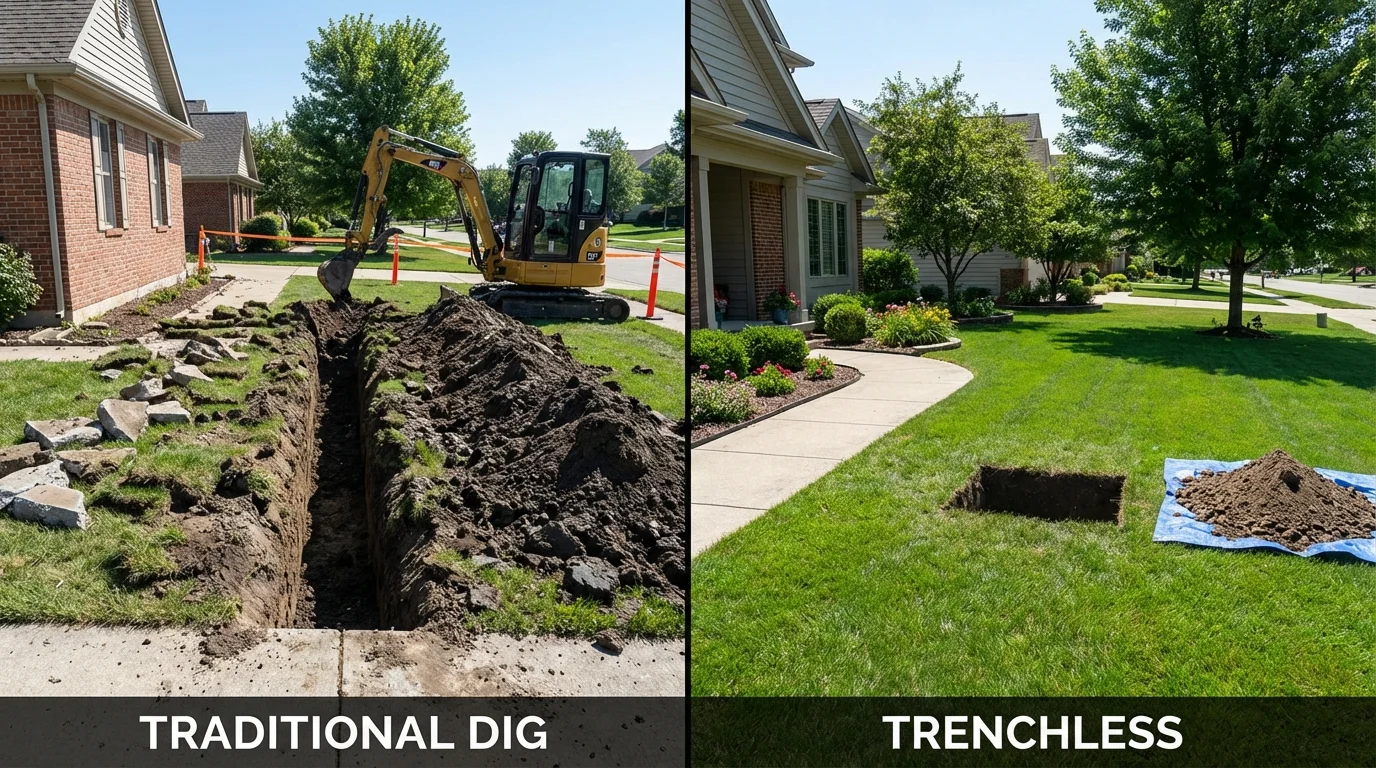 Trenchless sewer repair with minimal yard damage versus traditional excavation in Vernon, TX